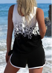 Floral Print Tie Black Tankini Set