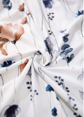 Floral Print Smocked White Short Sleeveless V Neck Dress