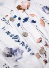 Floral Print Smocked White Short Sleeveless V Neck Dress