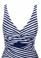 Striped Criss Cross Navy One Piece Swimwear