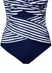 Striped Criss Cross Navy One Piece Swimwear