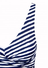 Striped Criss Cross Navy One Piece Swimwear