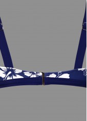 Mid Waisted Floral Print Contrast Binding Navy Bikini Set