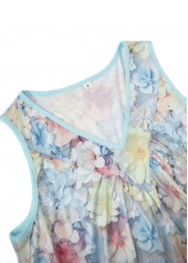 Floral Print Patchwork Light Blue Sleeveless Tank Top