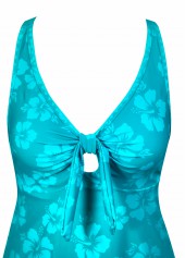 Plus Size Mid Waisted Cyan Floral Print Tankini Set