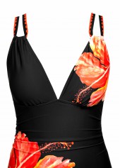 Floral Print Circular Ring Orange One Piece Swimwear