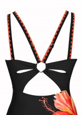 Floral Print Circular Ring Orange One Piece Swimwear