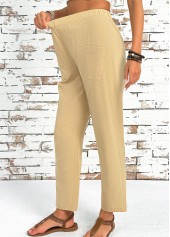 Light Camel Straight Leg Elastic Waist High Waisted Pants