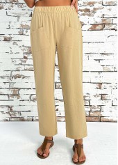 Light Camel Straight Leg Elastic Waist High Waisted Pants