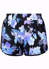 Mid Waisted Floral Print Contrast Binding Black Tankini Set