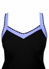 Mid Waisted Floral Print Contrast Binding Black Tankini Set