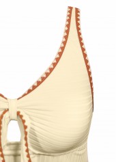 Mid Waisted Tropical Plants Print Criss Cross Tankini Set