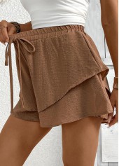 Dark Coffee Wide Leg Elastic Waist High Waisted Shorts