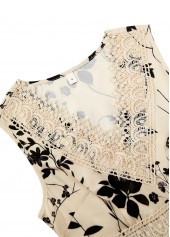 Floral Print Embroidery Beige Sleeveless V Neck Dress