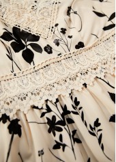 Floral Print Embroidery Beige Sleeveless V Neck Dress