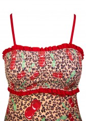 Mid Waisted Leopard Two Piece Red Tankini Set
