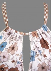 Mid Waisted Floral Print Ruched Light Coffee Tankini Set