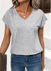 Light Grey Short Sleeve V Neck Tunic T Shirt