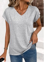 Light Grey Short Sleeve V Neck Tunic T Shirt