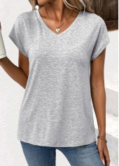 Light Grey Short Sleeve V Neck Tunic T Shirt