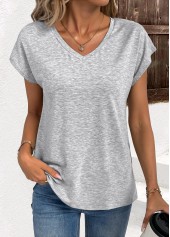 Light Grey Short Sleeve V Neck Tunic T Shirt