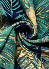 Plants Print Turquoise Wide Leg Elastic Waist Pants
