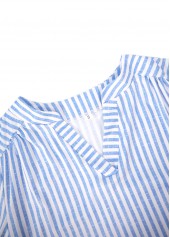 Striped Split Blue Short Sleeve Blouse