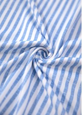 Striped Split Blue Short Sleeve Blouse