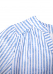 Striped Split Blue Short Sleeve Blouse
