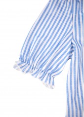 Striped Split Blue Short Sleeve Blouse