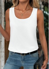 White Sleeveless Square Neck Tunic Tank Top