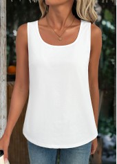 White Sleeveless Square Neck Tunic Tank Top