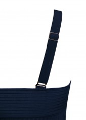 Mid Waisted Paisley Print Contrast Binding Navy Tankini Set