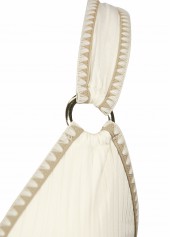 Mid Waisted Tropical Plants Print Ruched Beige Tankini Set