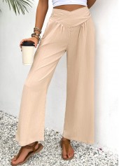 Light Coffee Wide Leg Elastic Waist High Waisted Pants