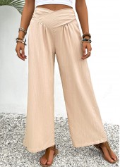 Light Coffee Wide Leg Elastic Waist High Waisted Pants