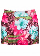 Mid Waisted Floral Print Contrast Binding Tankini Set