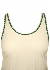 Mid Waisted Beige Tropical Plants Print Tankini Set