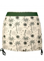 Mid Waisted Beige Tropical Plants Print Tankini Set