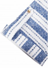 Geometric Print Blue Short Sleeve Round Neck Blouse