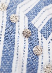 Geometric Print Blue Short Sleeve Round Neck Blouse