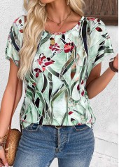 Floral Print Multi Color Short Sleeve T Shirt