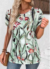 Floral Print Multi Color Short Sleeve T Shirt