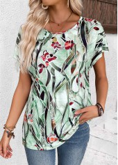 Floral Print Multi Color Short Sleeve T Shirt