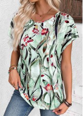 Floral Print Multi Color Short Sleeve T Shirt