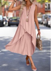 Dusty Pink Maxi A Line Sleeveless Split Neck Dress