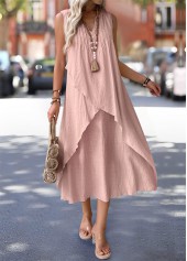 Dusty Pink Maxi A Line Sleeveless Split Neck Dress