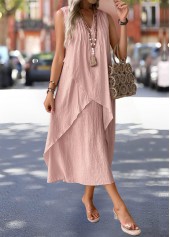 Dusty Pink Maxi A Line Sleeveless Split Neck Dress