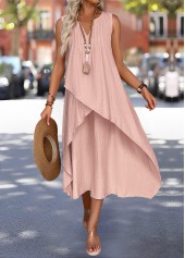 Dusty Pink Maxi A Line Sleeveless Split Neck Dress