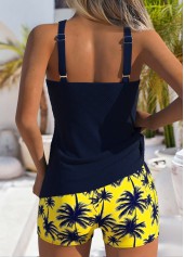 Mid Waisted Tropical Plants Print Navy Tankini Set